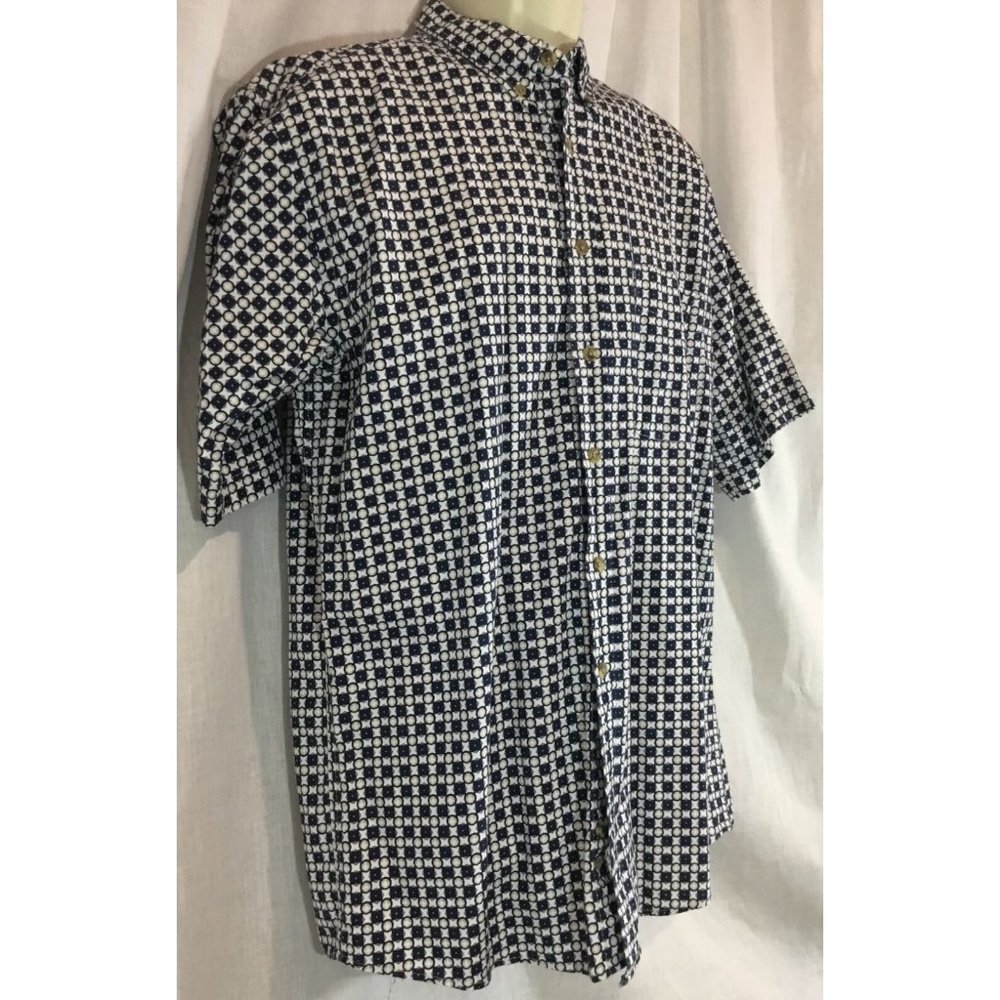 Vintage Links Large Dress Shirt Navy Blue Tan L Plaid Check Button Down Oxford M - Picture 4 of 11
